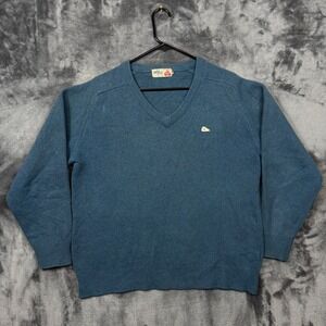 Monte Carlo Sweater Mens 40 Blue Good V-Neck Raglan Long Sleeve Pullover Knit